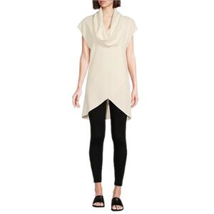 Bryn Walker NWT Lavinia Stretch Cowl Neck Crossover High-Low Hem Tunic Cream M